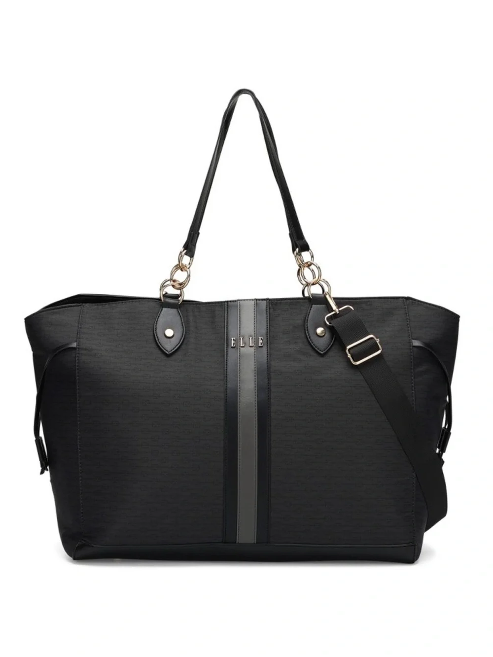 ELLE Luggage Eleganza 32L Weekender Tote Bag Black Travel Gray Stripe travel 🏖️